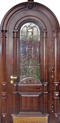 Арочная металлическая дверь массив со стеклом и ковкой ДА-50 во Владимире