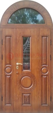 Двустворчатая железная дверь МДФ со стеклом в форме арки ДА-52 во Владимире