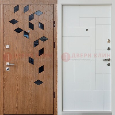 Коричневая металлическая дверь МДФ внутри белого цвета ДМ-256 во Владимире