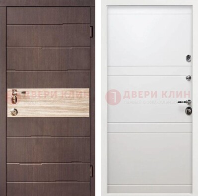 Коричневая стальная дверь с филенчатой МДФ в Белом цвете ДМ-306 во Владимире
