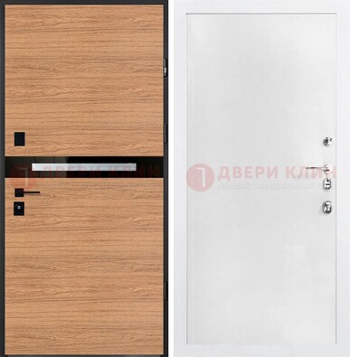 Железная коричневая дверь с МДФ в белом цвете ДМ-313 во Владимире