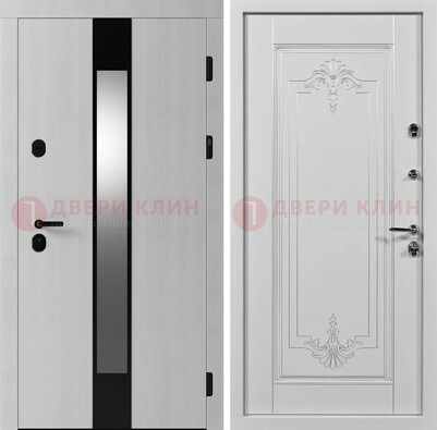 Белая металлическая дверь МДФ с зеркальной вставкой ДМ-324 во Владимире