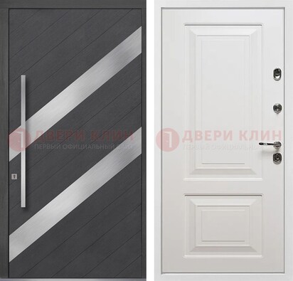 Серая входная дверь МДФ с металлическими вставками ДМ-325 во Владимире