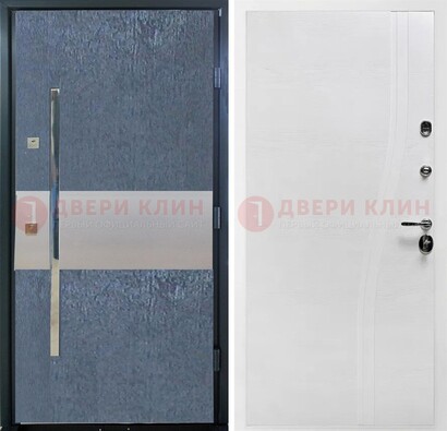 Синяя входная дверь МДФ с серебряной вставкой ДМ-330 во Владимире