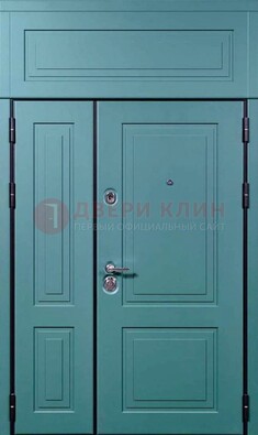 Синяя металлическая дверь с МДФ и верхней фрамугой ДМ-339 во Владимире