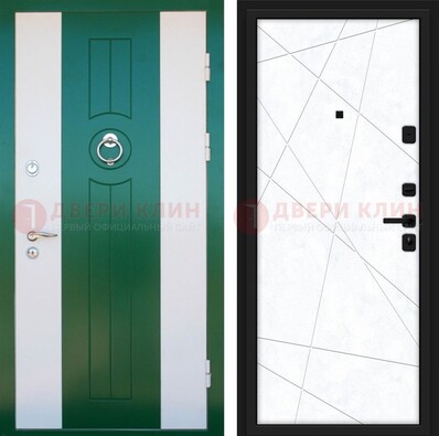 Зеленая железная дверь с панелями МДФ ДМ-369 во Владимире