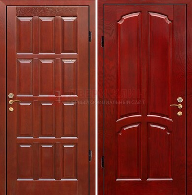 Красная металлическая дверь с массивом дуба ДМД-15 во Владимире
