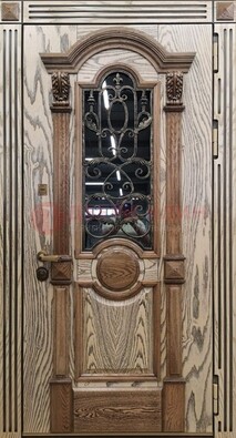 Железная дверь с массивом дуба со стеклом и ковкой ДМД-47 во Владимире