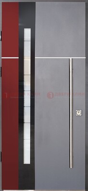 Серая входная дверь с порошковым окрасом и красной вставкой ДП-175 во Владимире