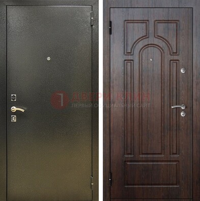 Железная темно-серая дверь с порошковым напылением и МДФ Тисненый орех ДП-275 во Владимире