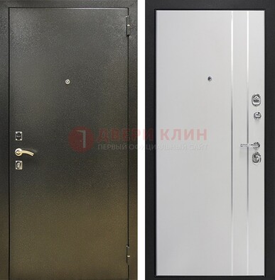 Железная темная дверь с порошковым покрытием и белая МДФ с молдингами  ДП-296 во Владимире