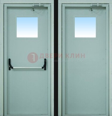 Серая металлическая противопожарная дверь со стеклянной вставкой ДПП-3 во Владимире