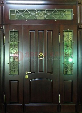 Стальная парадная дверь со стеклом и ковкой ДПР-18 для деревянного дома во Владимире