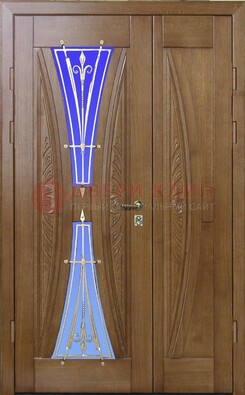 Коттеджная парадная дверь со стеклянными вставками и ковкой ДПР-26 во Владимире