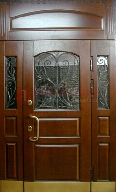 Стальная парадная дверь со вставками из стекла и ковки ДПР-30 в коттедж во Владимире