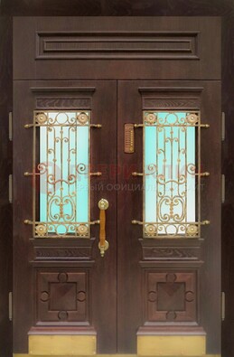 Парадная дверь со вставками из стекла и ковки ДПР-43 для каркасного дома во Владимире