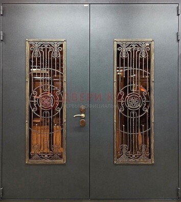 Входная металлическая парадная дверь со стеклом и ковкой ДПР-81 во Владимире