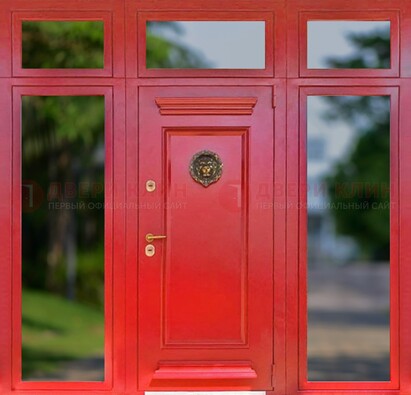 Красная парадная дверь для частного дома ДПР-88 во Владимире