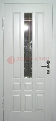 Белая металлическая дверь со стеклом ДС-1 в загородный дом во Владимире