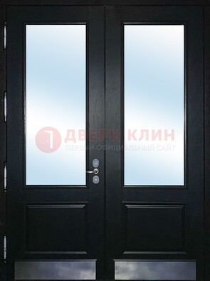 Черная двухстворчатая металлическая дверь со стеклом ДС-25 во Владимире
