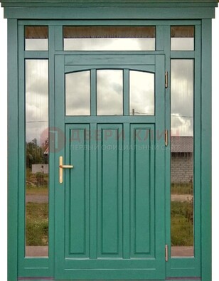 Зеленая металлическая дверь МДФ со стеклом ДС-43 во Владимире