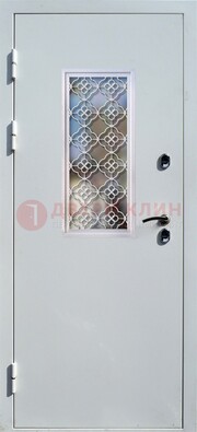 Серая металлическая дверь со стеклом и ковкой ДС-75 во Владимире