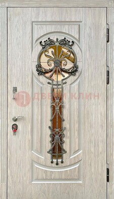 Светлая железная дверь со стеклом ковкой для коттеджа ДСК-134 во Владимире