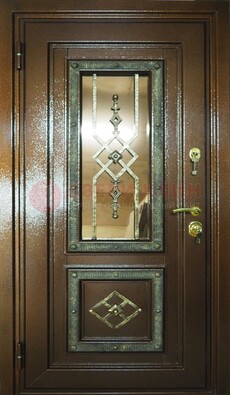 Теплая входная дверь со стеклом и ковкой разноцветной ДСК-13 во Владимире