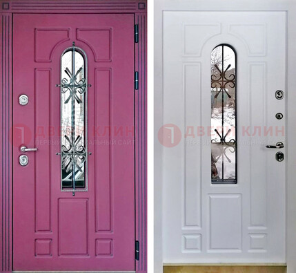 Розовая металлическая дверь со стеклом и ковкой ДСК-151 во Владимире