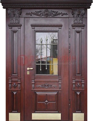 Железная парадная дверь массив дуба со стеклом и ковкой ДСК-175 во Владимире