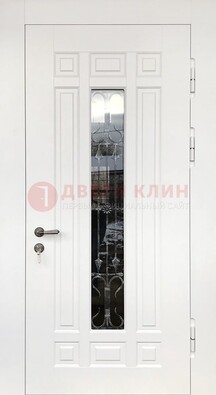 Белая стальная дверь винорит со стеклом и ковкой ДСК-191 во Владимире