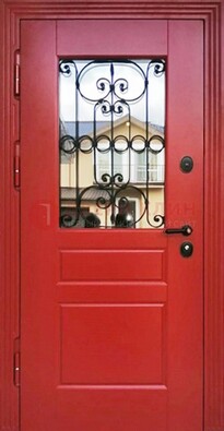 Красная железная дверь Винорит со стеклом и ковкой ДСК-205 во Владимире