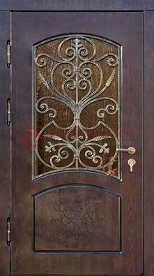 Стальная дверь Винорит со стеклом и ковкой и резьбой ДСК-214 в Казани