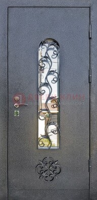 Темная стальная дверь Порошок со стеклом и ковкой ДСК-217 во Владимире