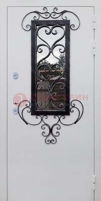 Белая уличная дверь Порошок со стеклом и ковкой ДСК-222 во Владимире