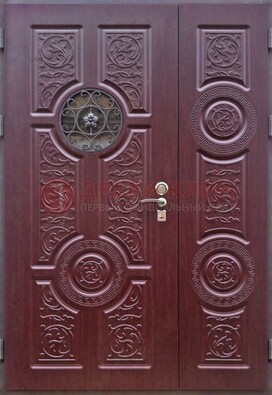 Красная железная дверь Винорит со стеклом и ковкой ДСК-235 во Владимире