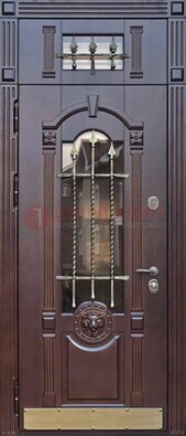 Металлическая дверь массив со стеклом и ковкой с фрамугой ДСК-249 во Владимире
