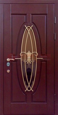 Бордовая стальная дверь Винорит со стеклом и ковкой ДСК-263 во Владимире