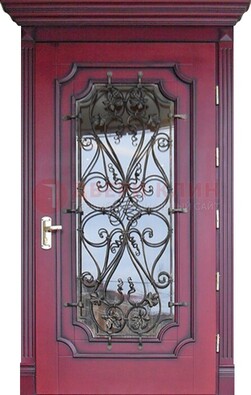 Красная стальная дверь Винорит со стеклом и ковкой ДСК-271 во Владимире