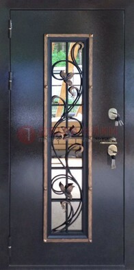 Железная дверь с порошковым напылением стеклом и ковкой ДСК-279 во Владимире