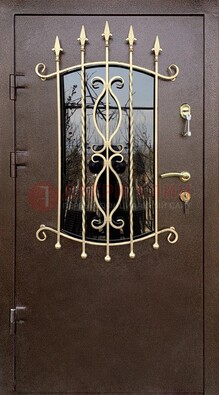 Стальная дверь Порошок со стеклом и ковкой для дома ДСК-280 во Владимире