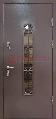 Металлическая дверь Порошок с небольшим стеклом и ковкой ДСК-282 во Владимире