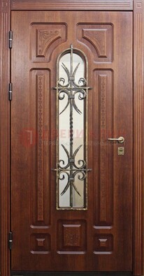 Тяжелая стальная дверь со стеклом и ковкой ДСК-42 во Владимире