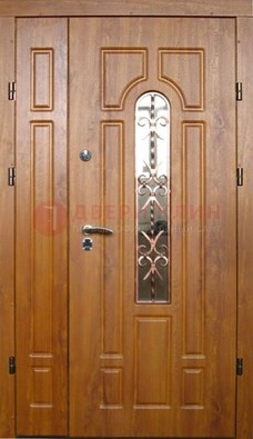Стальная дверь со стеклом и цветной ковкой ДСК-78 для панельного дома в Талдоме