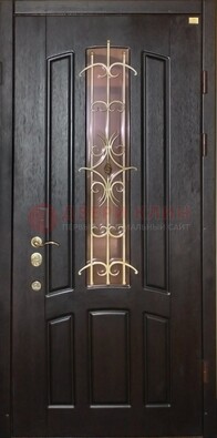 Металлическая дверь со стеклом и ковкой ДСК-79 для загородного дома во Владимире