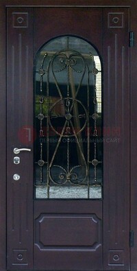 Стальная дверь со стеклом и ковкой ДСК-80 в загородный дом во Владимире
