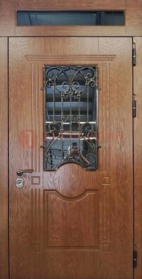 Металлическая входная дверь со стеклом и ковкой для дома ДСК-96 во Владимире