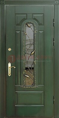 Железная дверь со стеклом и ковкой ДСК-9 для офиса во Владимире