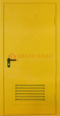 Желтая металлическая противопожарная дверь с вентиляционной решеткой ДТ-15 во Владимире