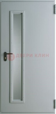 Белая железная противопожарная дверь со вставкой из стекла ДТ-9 во Владимире